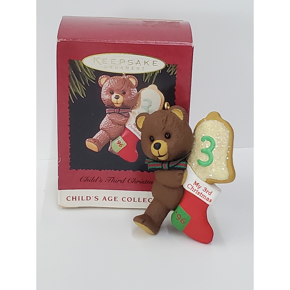 Hallmark Keepsake Ornament 1996 Childs Third Christmas Teddy Bear Stocking Boxed